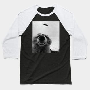 Funny Raccoon Selfie with UFOs Baseball T-Shirt